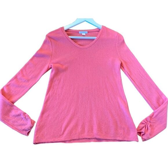Garnet Hill 100% Cashmere orange coral sweater small - Picture 1 of 11